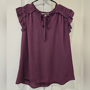 Chic Purple Ruffle Sleeve Blouse